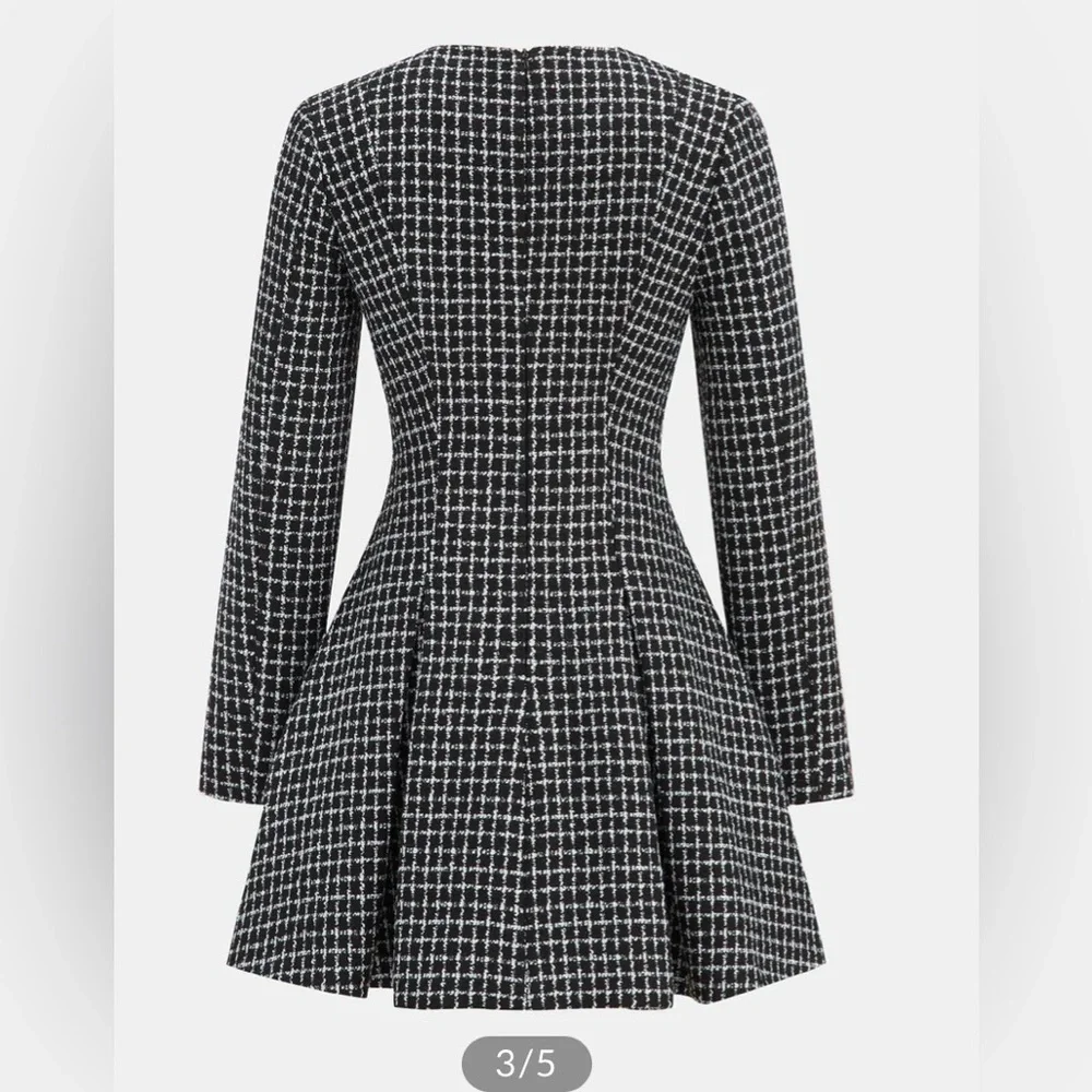 Commense plaid metal button a-line mini dress - Picture 3 of 9